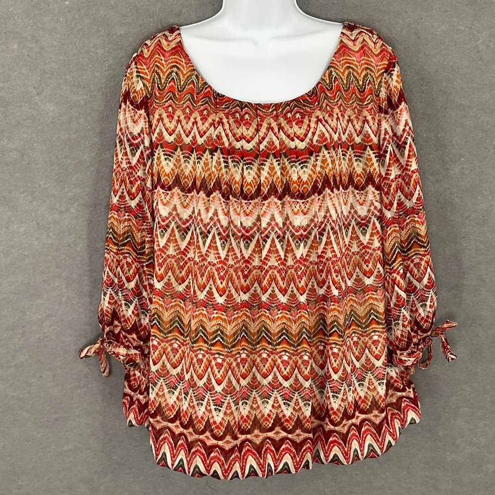 Roz & Ali Womens 2X Tunic Blouse Long Sleeve Multicolor Chevron Pattern Top